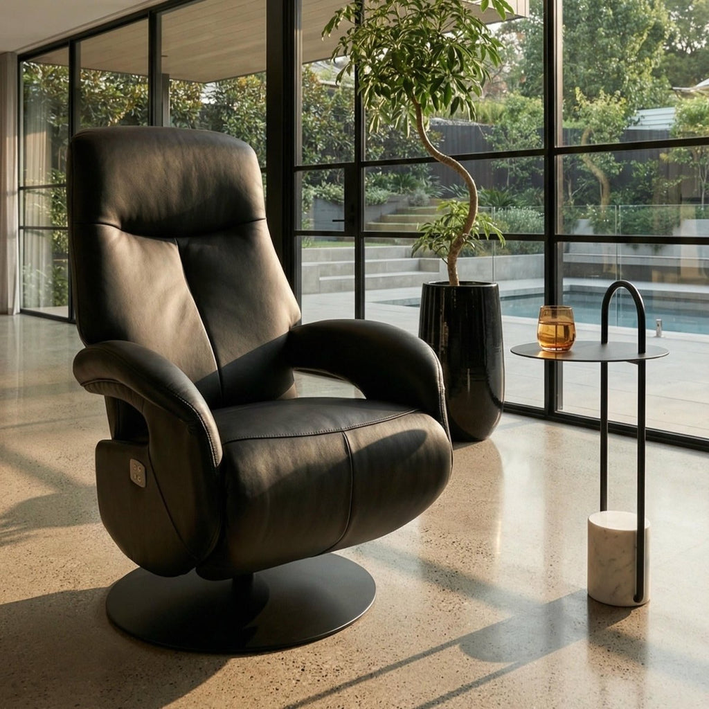 Elektrischer Relaxsessel - Echtleder Schwarz - FURNHOUSE