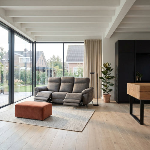 3-Sitzer Relaxsofa Selesta - Elektrisch mit USB, Stoff Taupe - FURNHOUSE