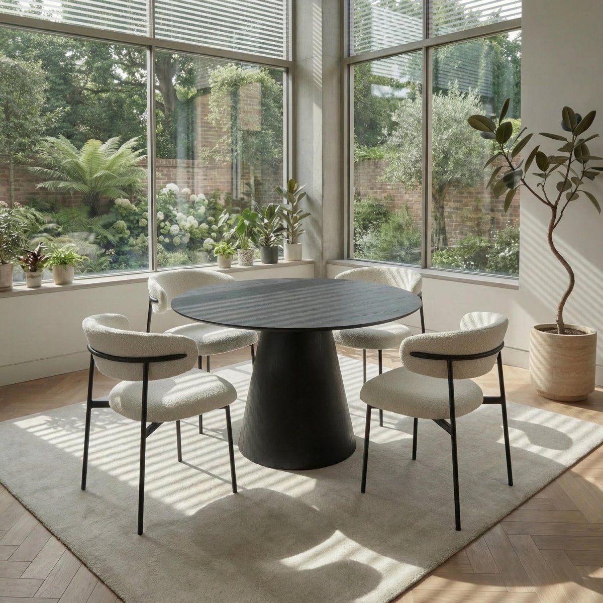 Essgruppe mit 4 Stühle und Esstisch - ø120 cm Schwarz - FURNHOUSE