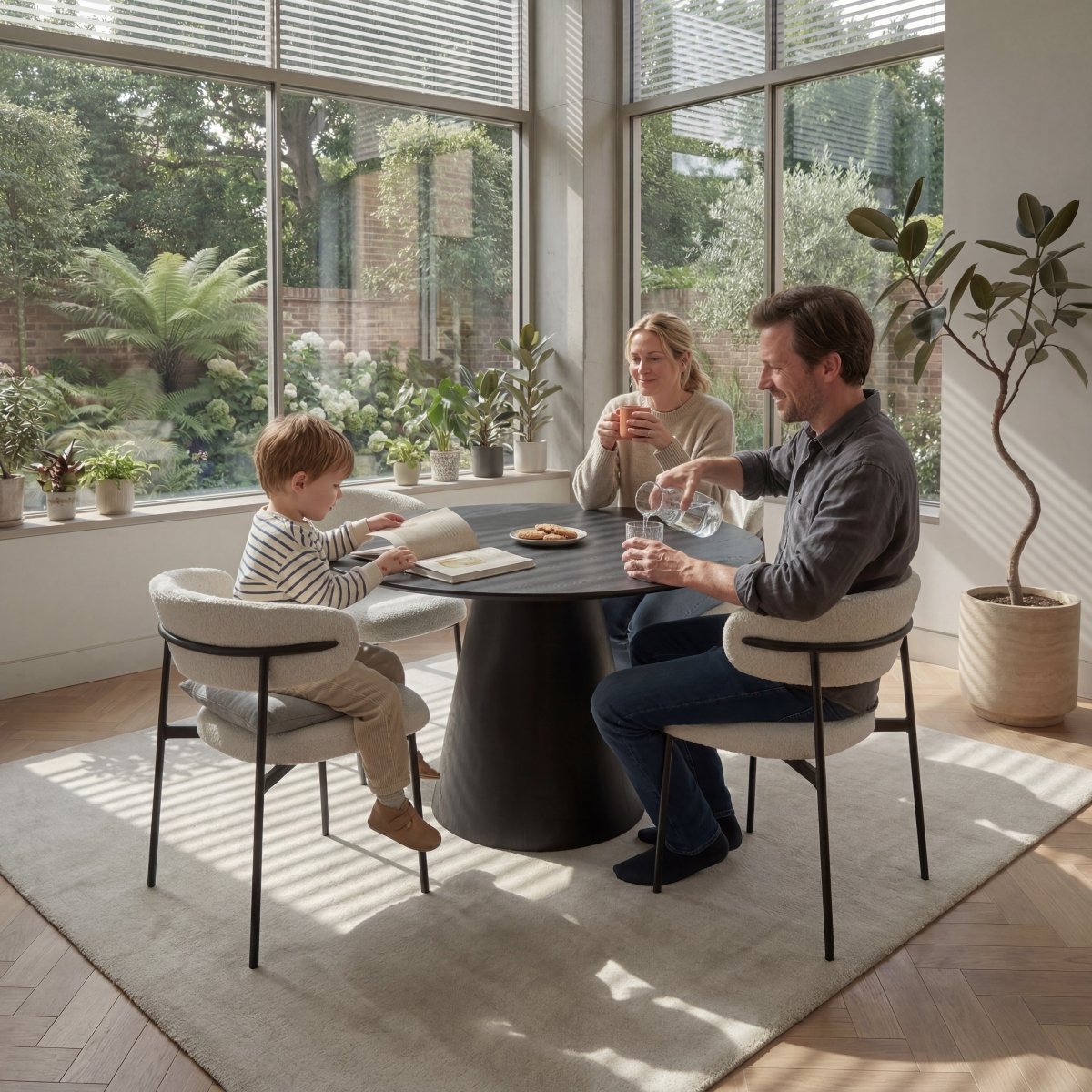 Essgruppe mit 4 Stühle und Esstisch - ø120 cm Schwarz - FURNHOUSE
