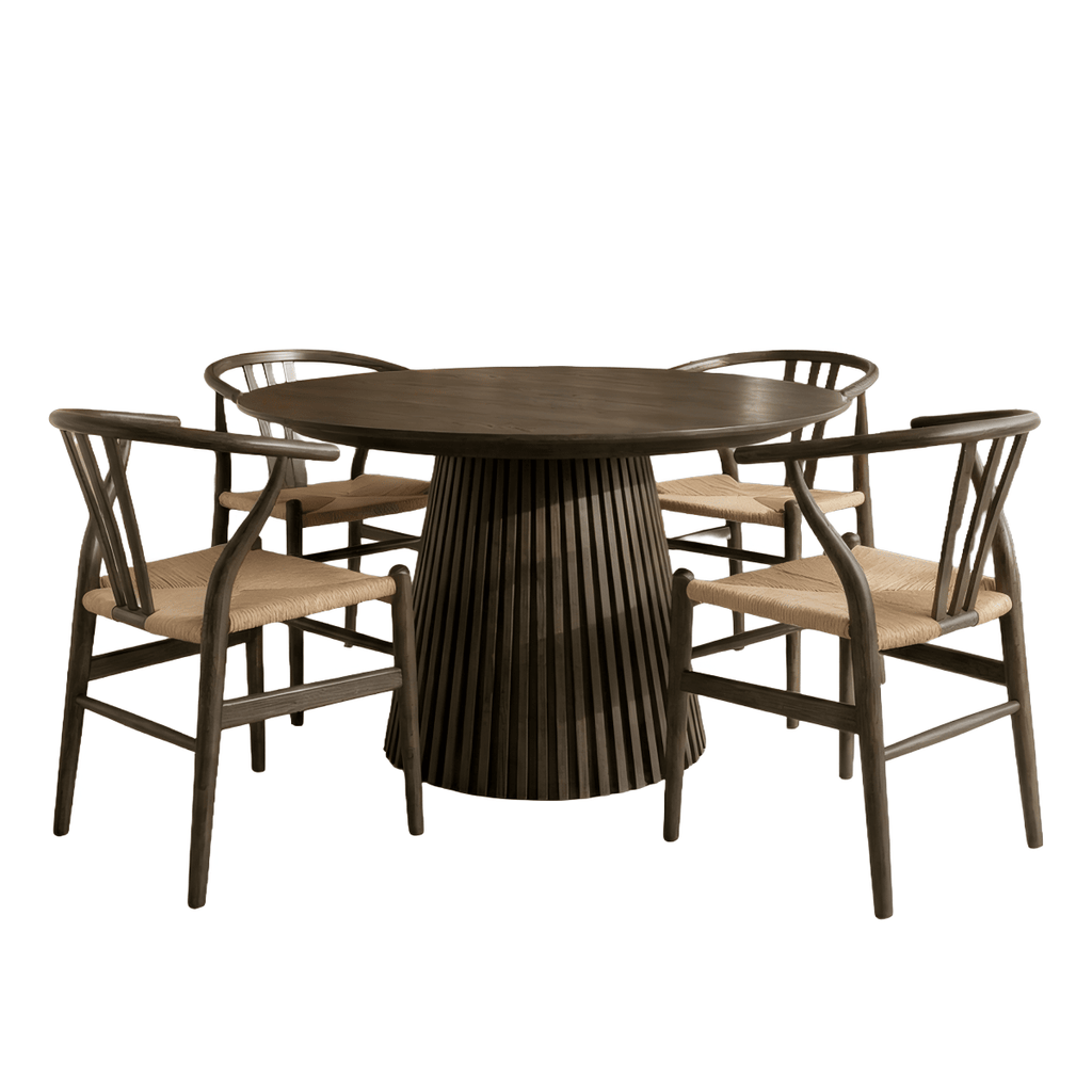 Essgruppe mit 4 Stühle und Esstisch - ø120 cm - Ausziehbar bis 220 cm Räuchereiche - FURNHOUSE