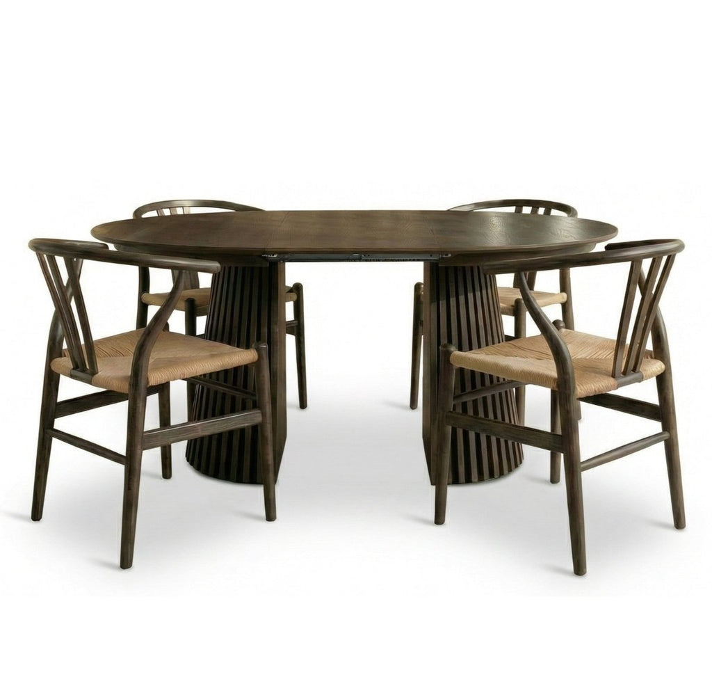 Essgruppe mit 4 Stühle und Esstisch - ø120 cm - Ausziehbar bis 220 cm Räuchereiche - FURNHOUSE