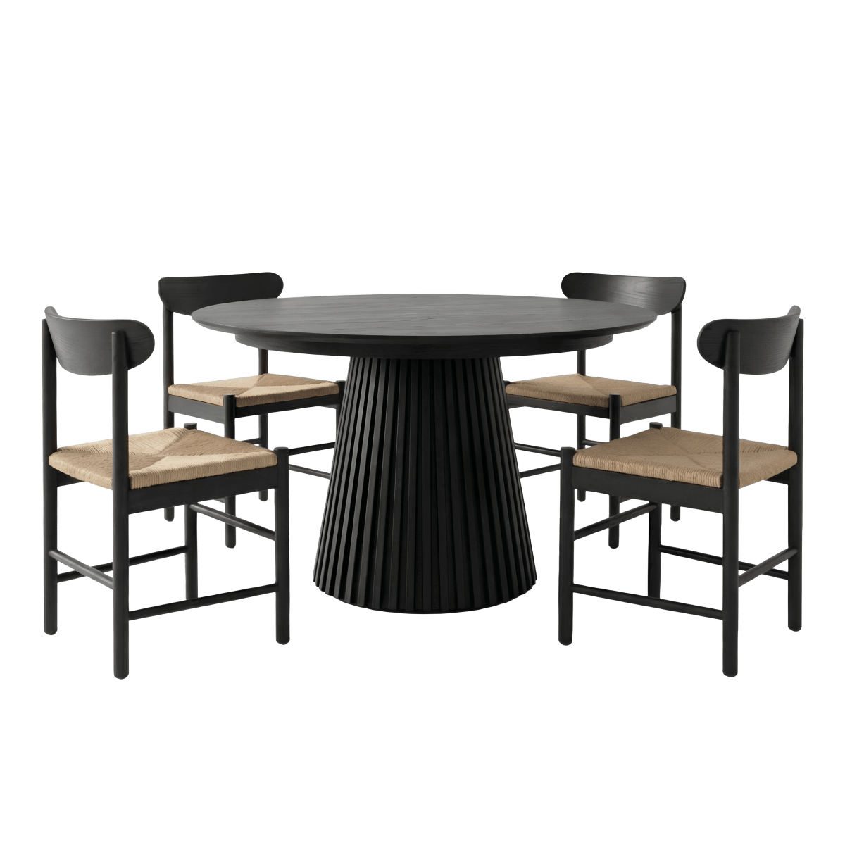 Essgruppe mit 4 Stühle und Esstisch - ø120 cm - Ausziehbar bis 220 cm Schwarz - FURNHOUSE