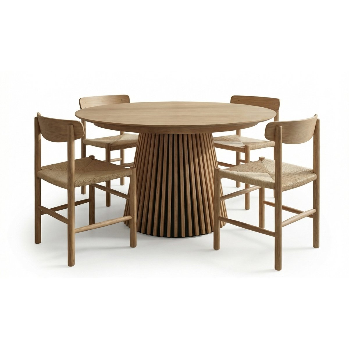 Essgruppe mit 4 Stühle und Esstisch - ø120 cm - Ausziehbar bis 220 cm Wildeiche - FURNHOUSE