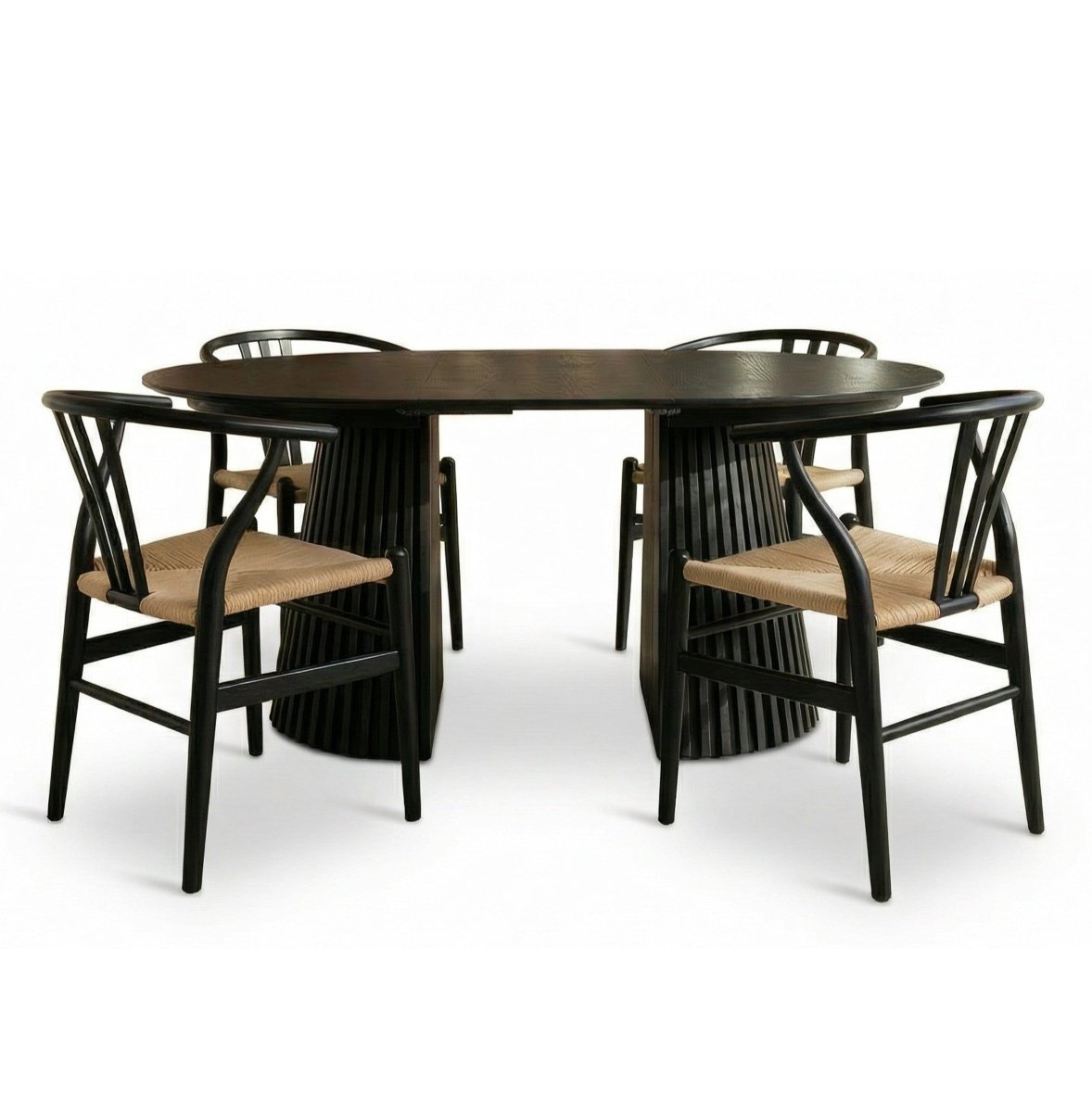 Essgruppe mit 4 Stühle und Esstisch - ø140 cm - Ausziehbar bis 240 cm Schwarz - FURNHOUSE