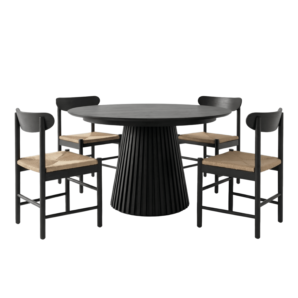 Essgruppe mit 4 Stühle und Esstisch - ø140 cm - Ausziehbar bis 240 cm Schwarz - FURNHOUSE
