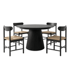 Essgruppe mit 4 Stühle und Esstisch - ø140 cm - Ausziehbar bis 240 cm Schwarz - FURNHOUSE