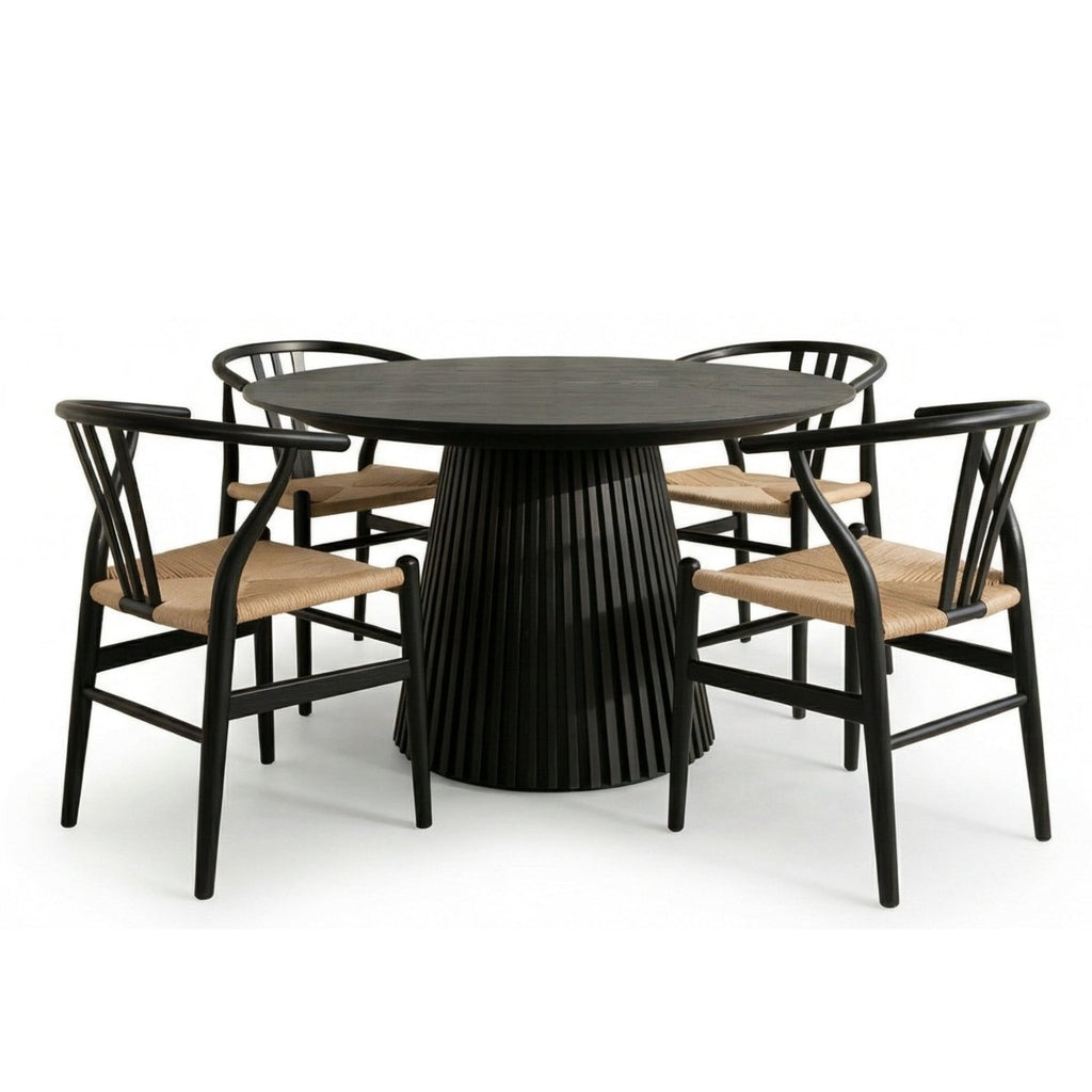 Essgruppe mit 4 Stühle und Esstisch - ø140 cm - Ausziehbar bis 240 cm Schwarz - FURNHOUSE
