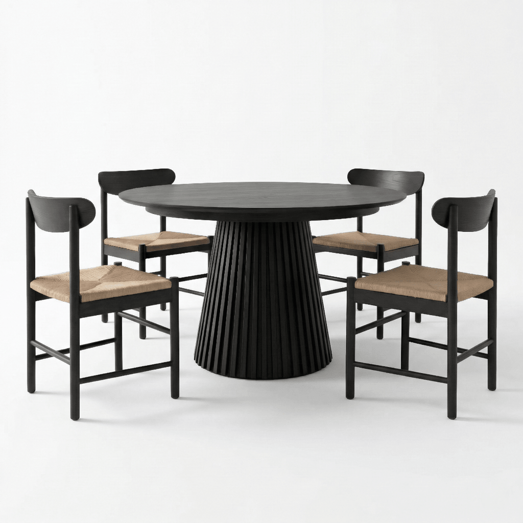 Essgruppe mit 4 Stühle und Esstisch - ø140 cm - Ausziehbar bis 240 cm Schwarz - FURNHOUSE