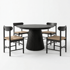 Essgruppe mit 4 Stühle und Esstisch - ø140 cm - Ausziehbar bis 240 cm Schwarz - FURNHOUSE