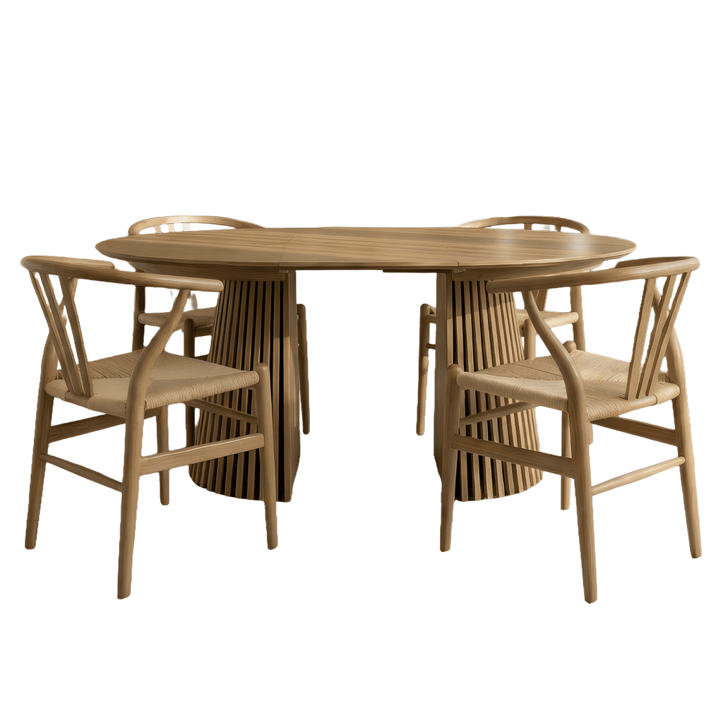Essgruppe mit 4 Stühle und Esstisch - ø140 cm - Ausziehbar bis 240 cm Wildeiche - FURNHOUSE