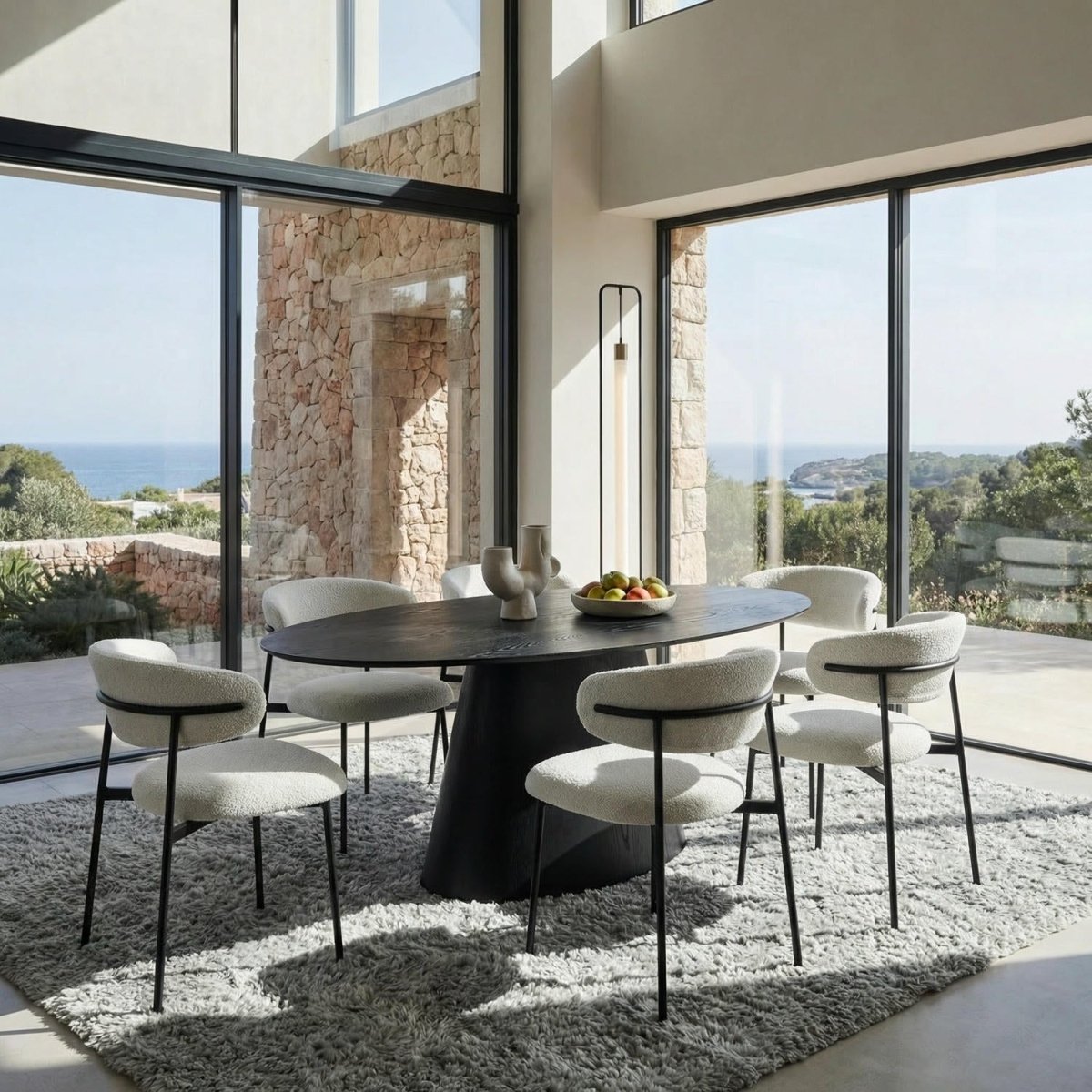 Essgruppe mit 6 Stühle und Esstisch - 160x90 cm Schwarz - IBBE DESIGN - FURNHOUSE