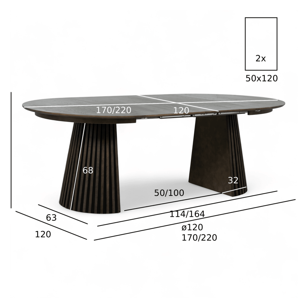 Essgruppe mit 6 Stühle und Esstisch - ø120 cm - Ausziehbar bis 220 cm Räuchereiche - FURNHOUSE