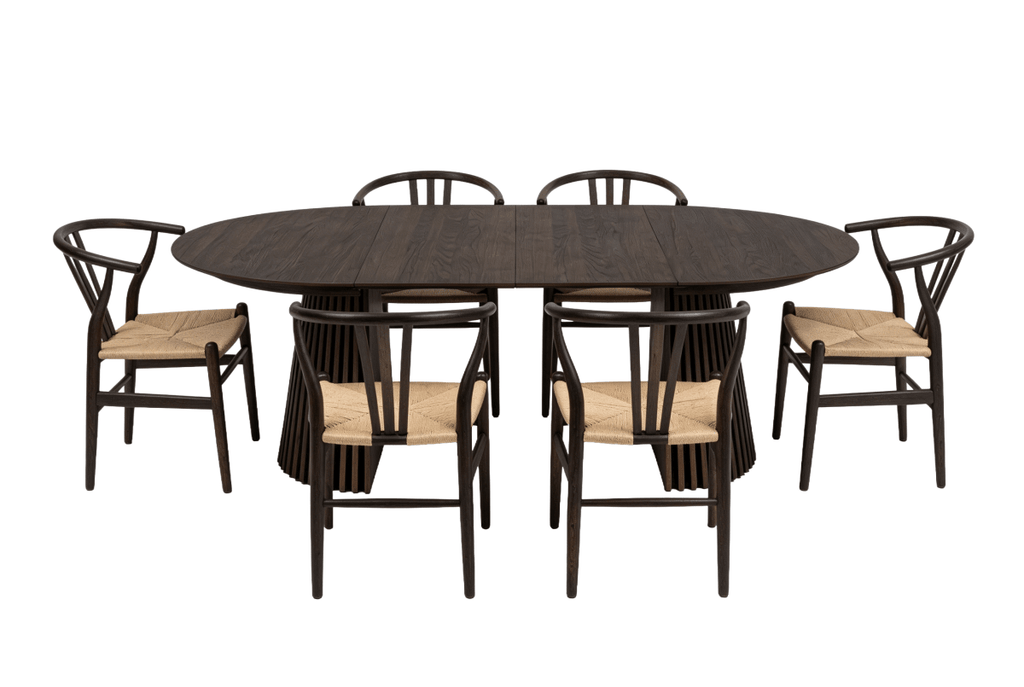 Essgruppe mit 6 Stühle und Esstisch - ø120 cm - Ausziehbar bis 220 cm Räuchereiche - FURNHOUSE