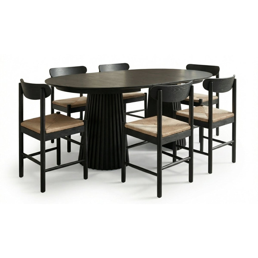 Essgruppe mit 6 Stühle und Esstisch - ø120 cm - Ausziehbar bis 220 cm Schwarz - FURNHOUSE