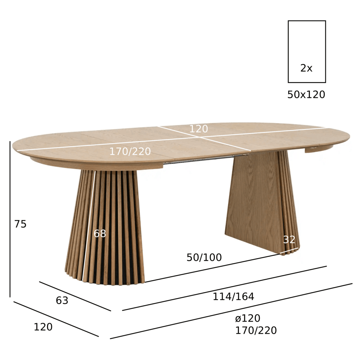 Essgruppe mit 6 Stühle und Esstisch - ø120 cm - Ausziehbar bis 220 cm Wildeiche - FURNHOUSE