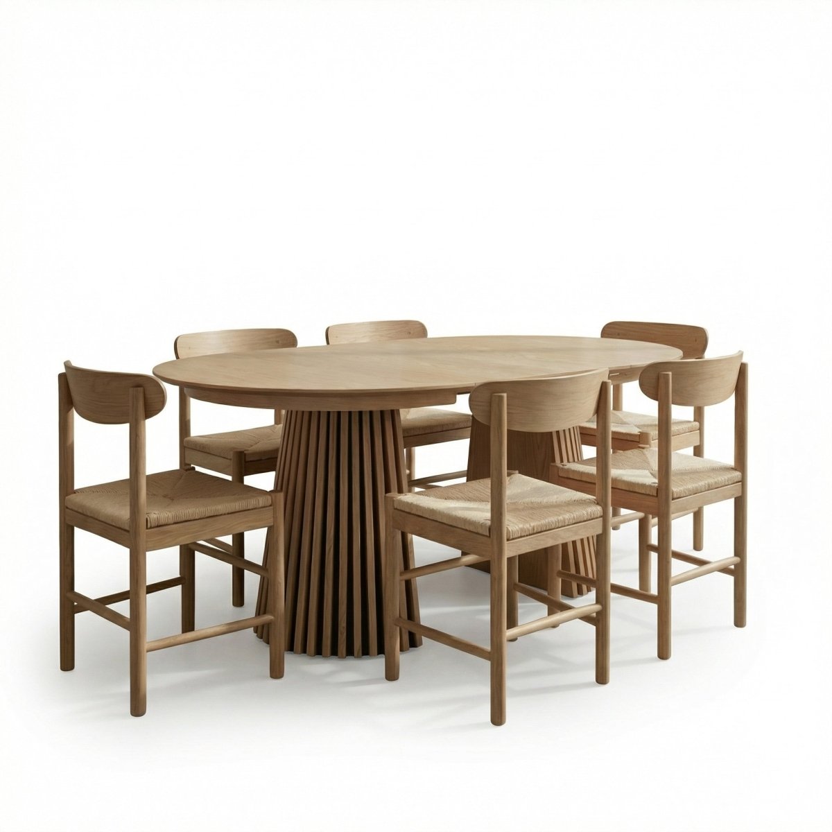 Essgruppe mit 6 Stühle und Esstisch - ø120 cm - Ausziehbar bis 220 cm Wildeiche - FURNHOUSE