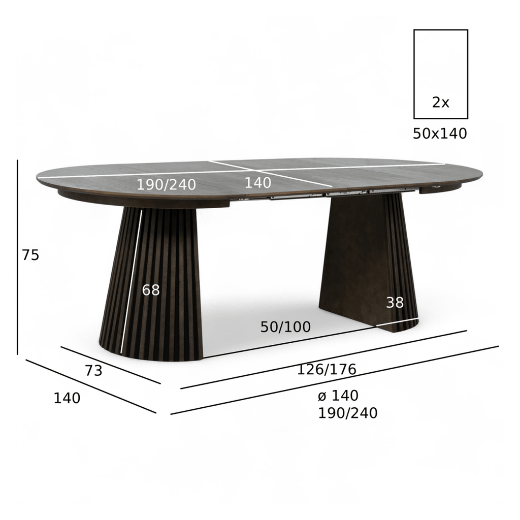 Essgruppe mit 6 Stühle und Esstisch - ø140 cm - Ausziehbar bis 240 cm Räuchereiche - FURNHOUSE