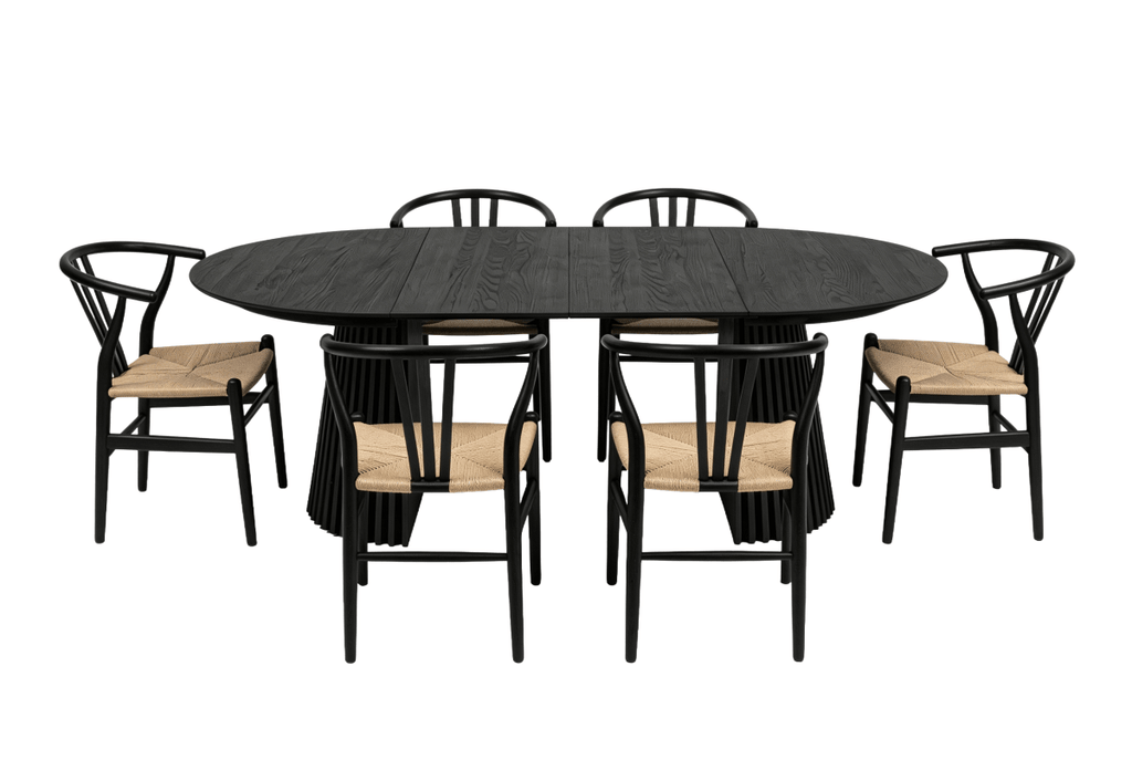 Essgruppe mit 6 Stühle und Esstisch - ø140 cm - Ausziehbar bis 240 cm Schwarz - FURNHOUSE
