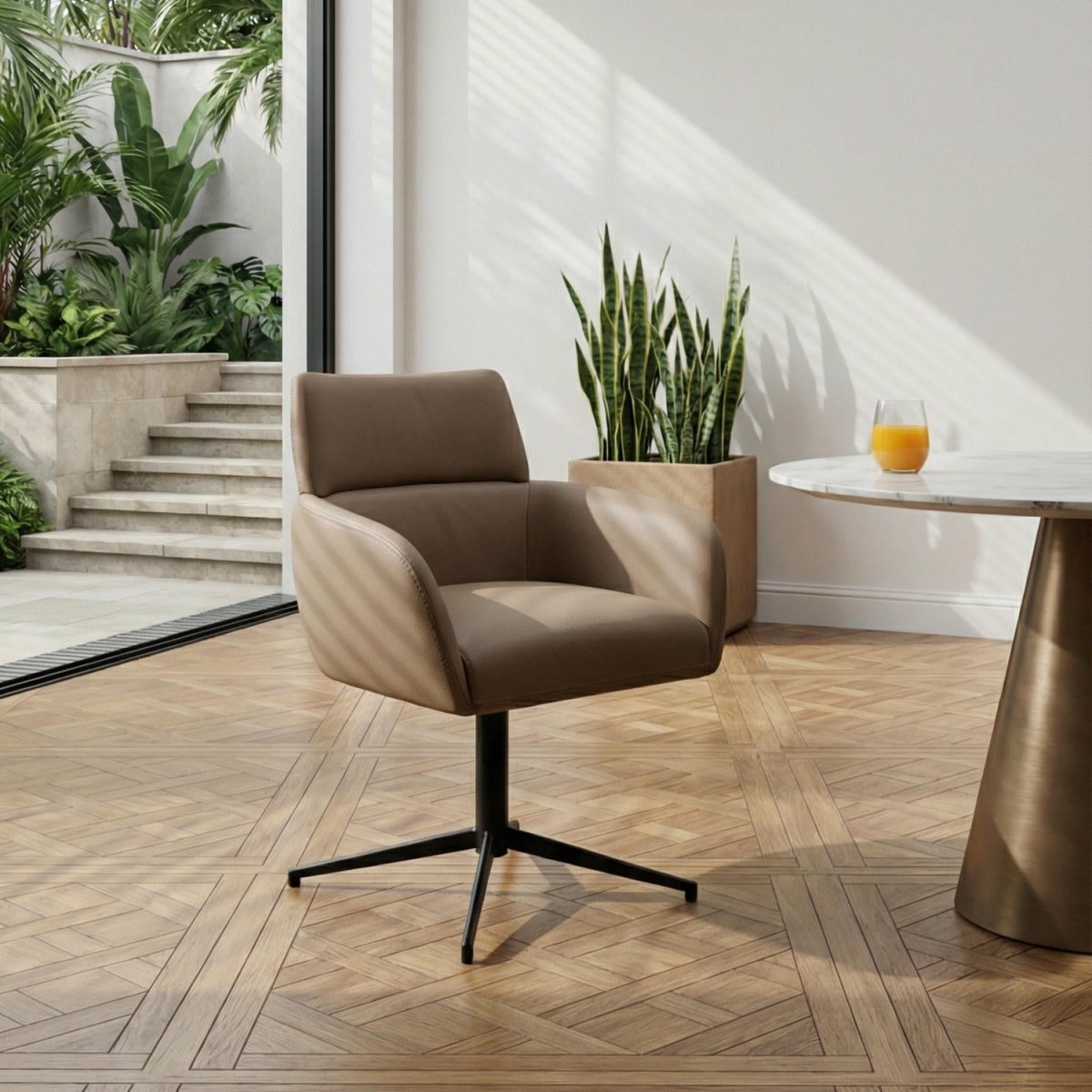 Esszimmerstuhl mit Armlehne - Drehbar - Taupe - FURNHOUSE