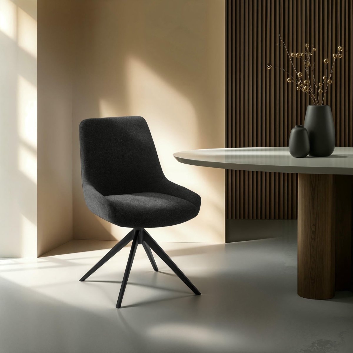 Helena Esszimmerstühle 2er Set - Drehbar, Bouclé-Stoff Schwarz - FURNHOUSE