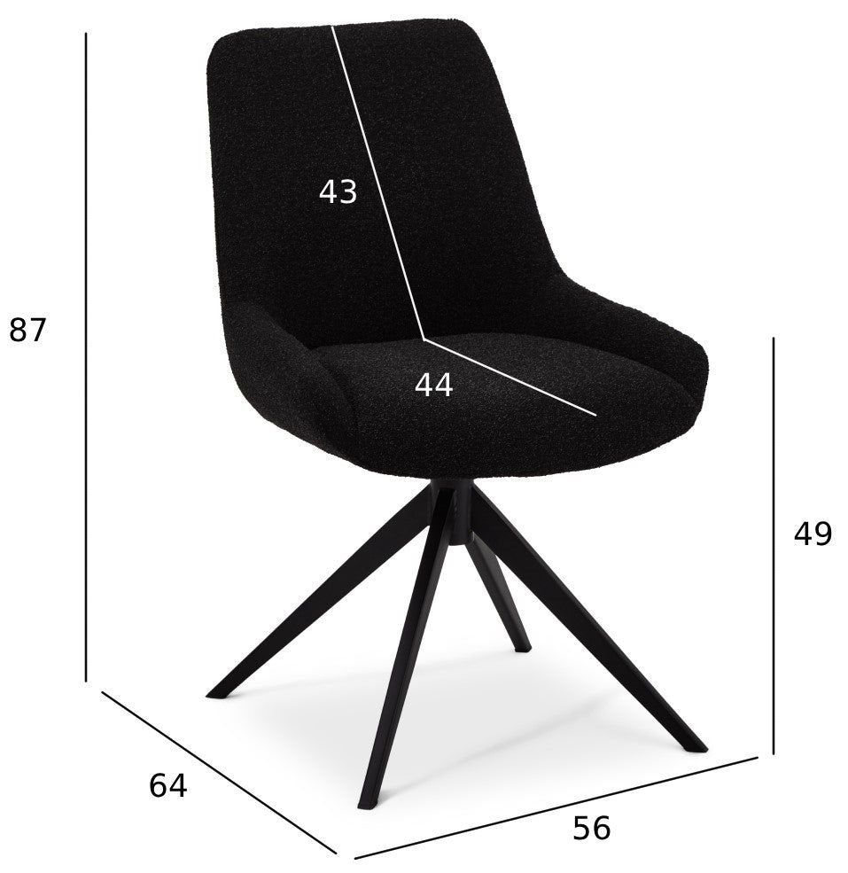 Helena Esszimmerstühle 2er Set - Drehbar, Bouclé-Stoff Schwarz - FURNHOUSE