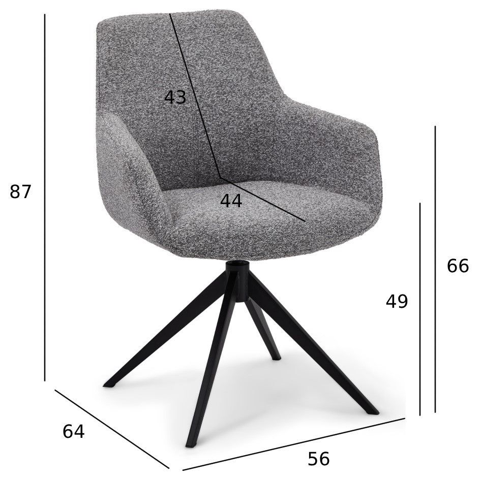 Helena Esszimmerstühle mit Armlehne 2er Set - Drehbar, Bouclé-Stoff Grau - FURNHOUSE