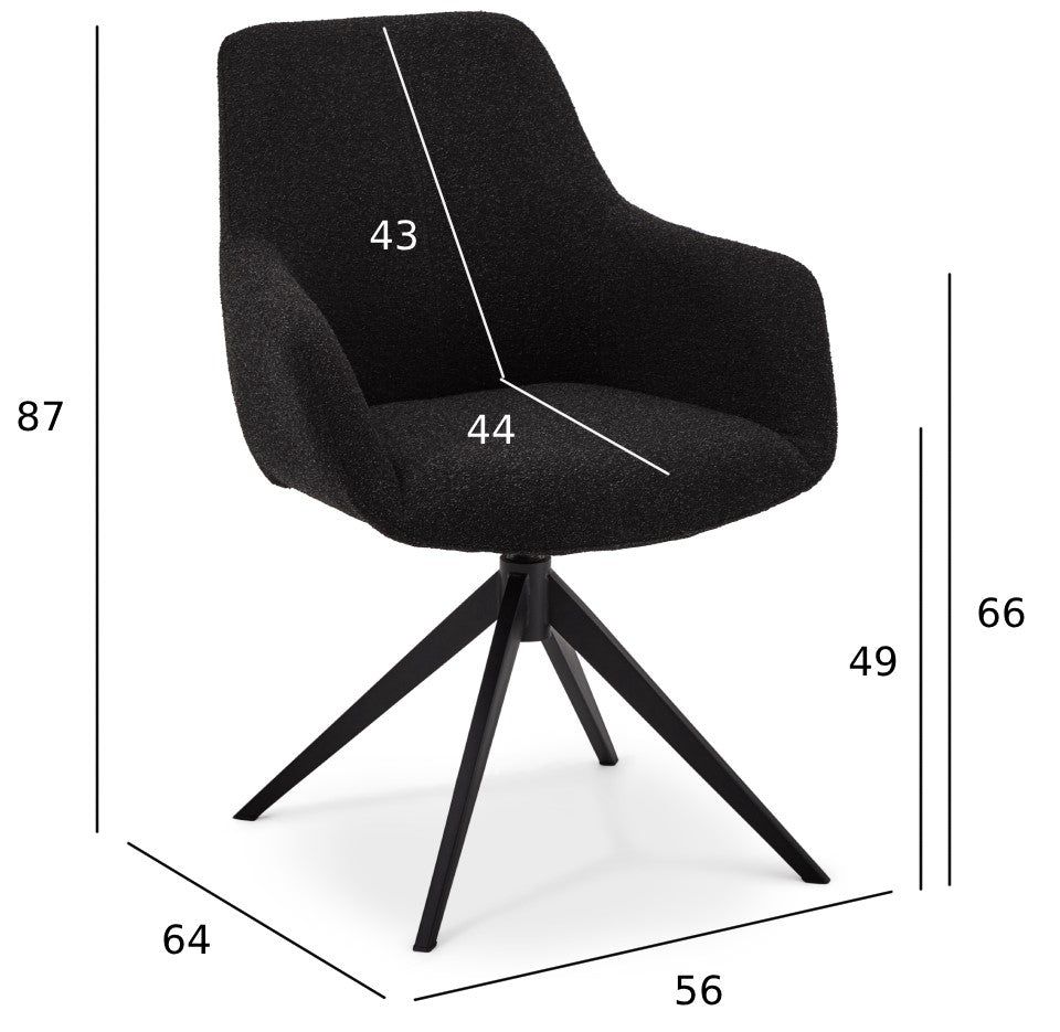 Helena Esszimmerstühle mit Armlehne 2er Set - Drehbar, Bouclé-Stoff Schwarz - FURNHOUSE