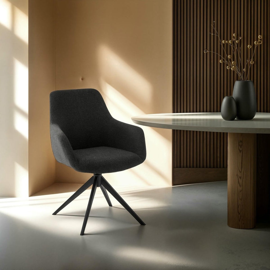 Helena Esszimmerstühle mit Armlehne 2er Set - Drehbar, Bouclé-Stoff Schwarz - FURNHOUSE