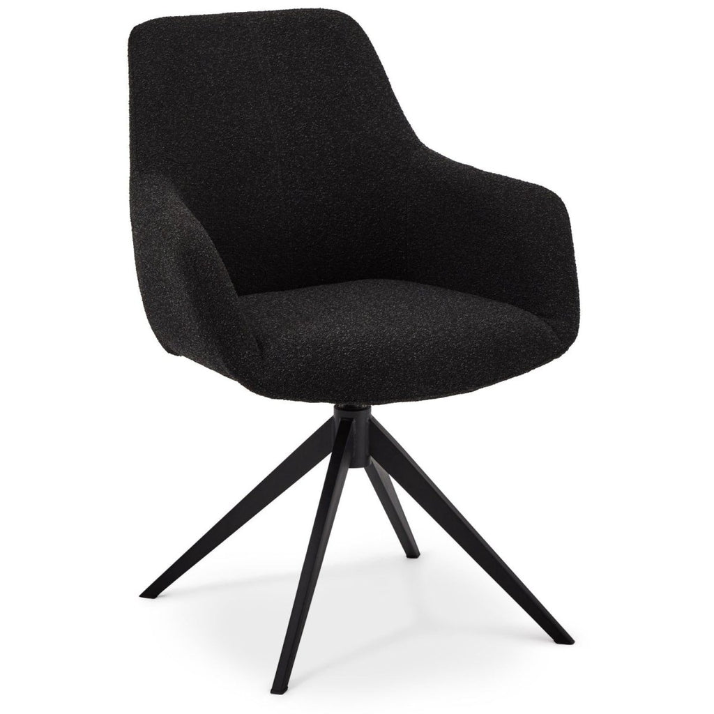 Helena Esszimmerstühle mit Armlehne 2er Set - Drehbar, Bouclé-Stoff Schwarz - FURNHOUSE