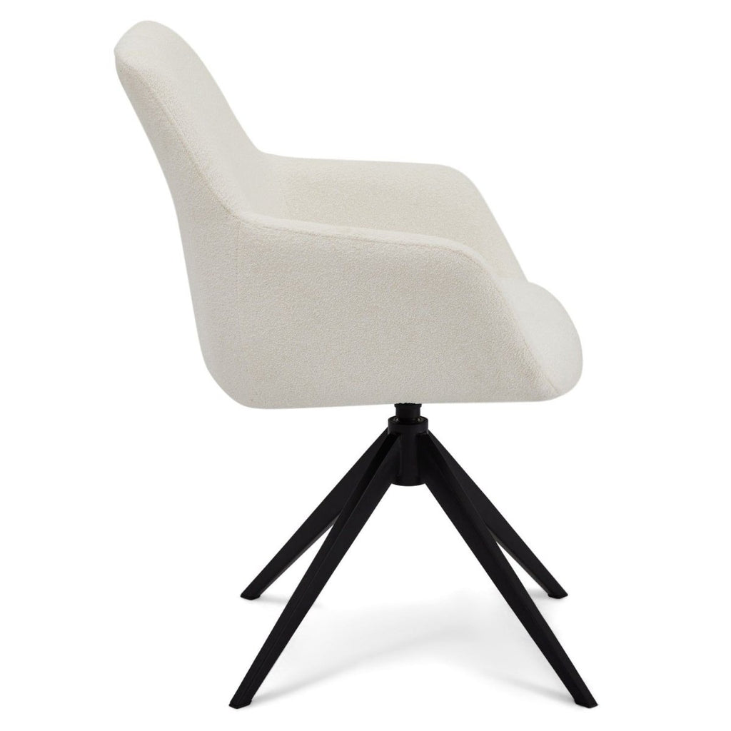 Helena Esszimmerstühle mit Armlehne 2er Set - Drehbar, Bouclé-Stoff Weiß - FURNHOUSE