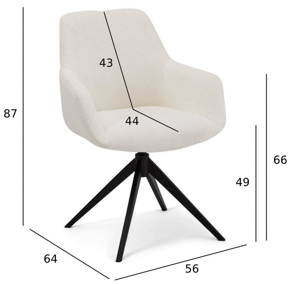 Helena Esszimmerstühle mit Armlehne 2er Set - Drehbar, Bouclé-Stoff Weiß - FURNHOUSE