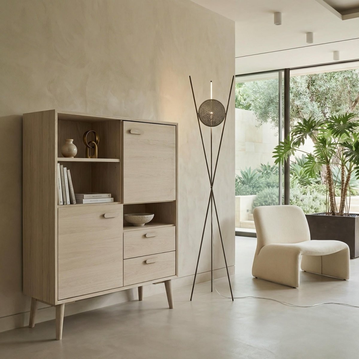 Highboard mit 2 Türen - 100 cm breit - Eiche bianco - IBBE DESIGN - FURNHOUSE