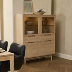 Highboard Kerteminde 124 cm - Echtholzfurnier Eiche bianco mit LED-Beleuchtung - FURNHOUSE