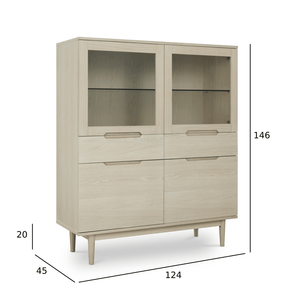 Highboard mit LED-Beleuchtung - 124 cm breit - Eiche bianco - FURNHOUSE