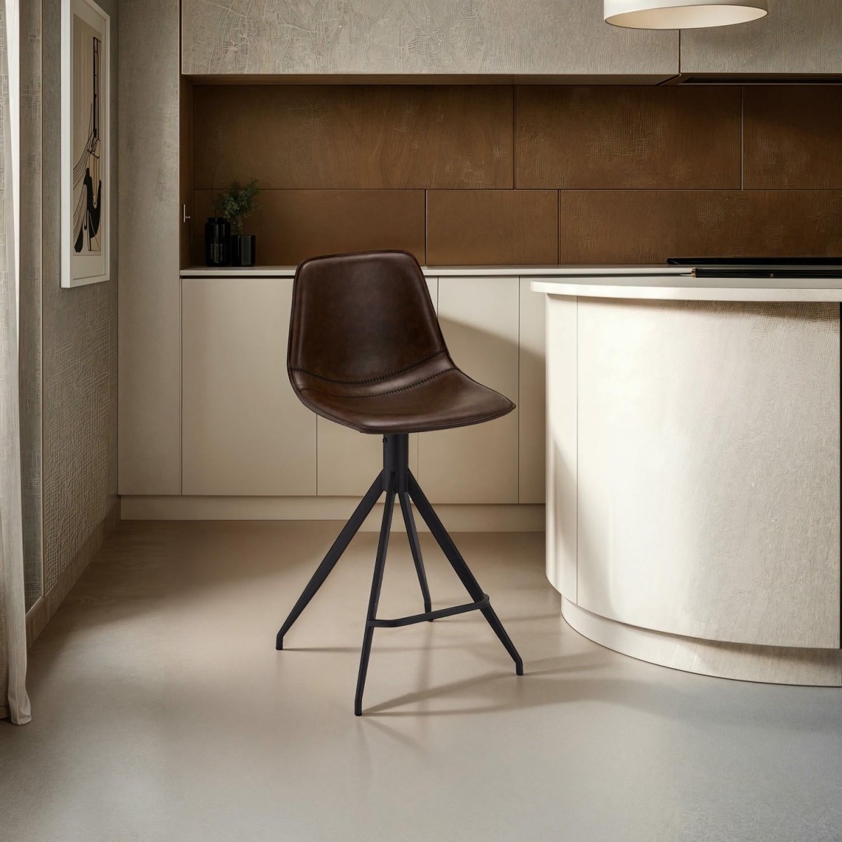 Isabel Barhocker 2er Set - Kunstleder Braun - FURNHOUSE