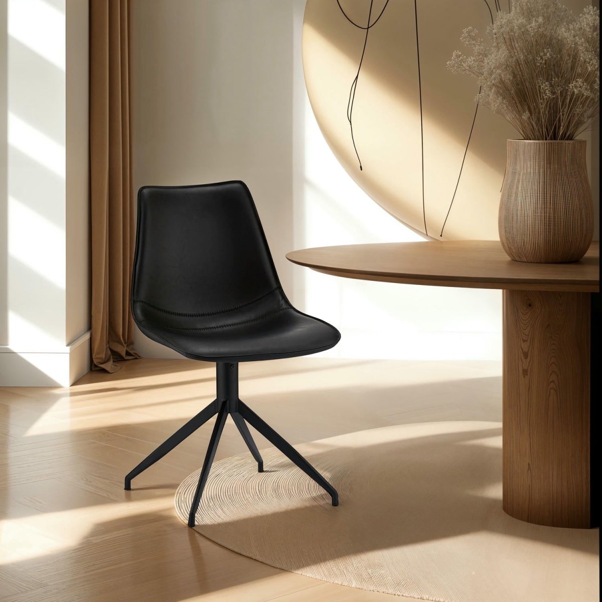 Isabel Esszimmerstühle 2er Set - Drehbar, Kunstleder Schwarz - FURNHOUSE