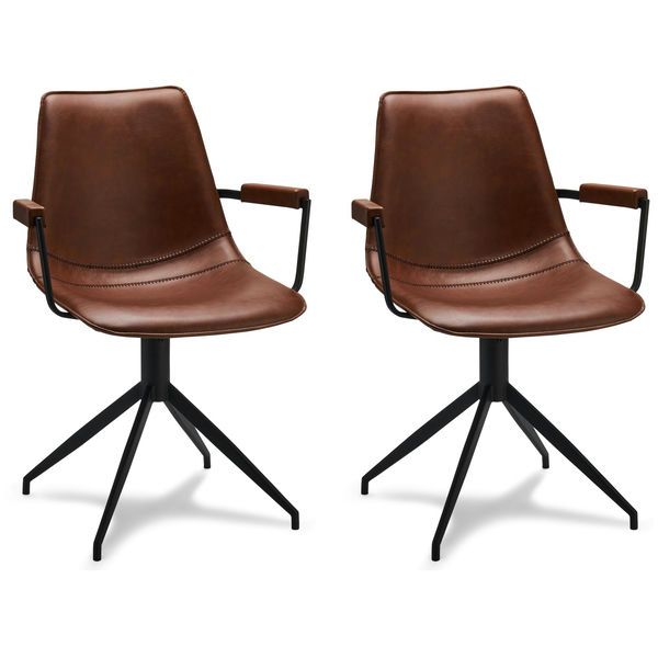 Isabel Esszimmerstühle mit Armlehne 2er Set - Drehbar, Kunstleder Cognac Braun - FURNHOUSE