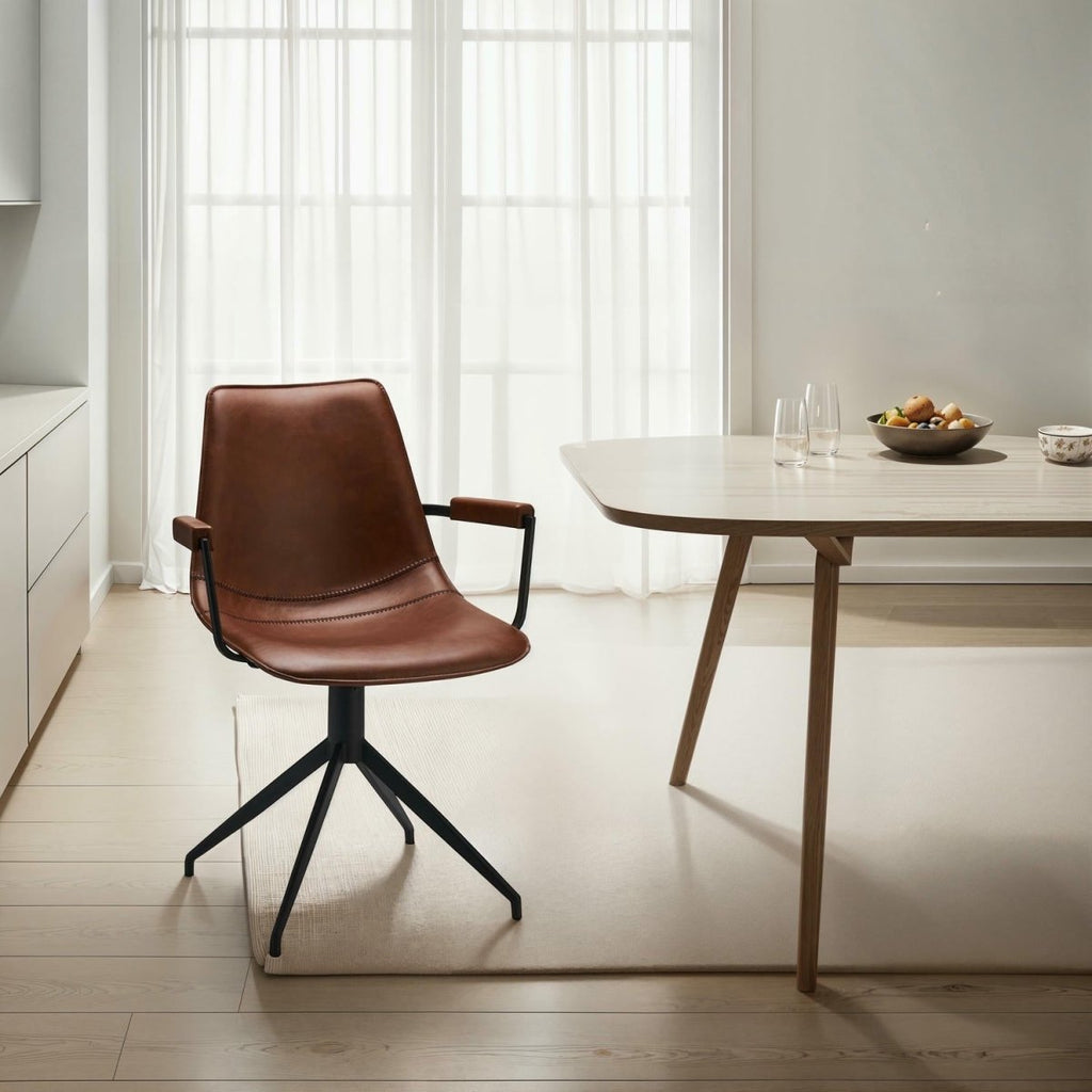 Isabel Esszimmerstühle mit Armlehne 2er Set - Drehbar, Kunstleder Cognac Braun - FURNHOUSE