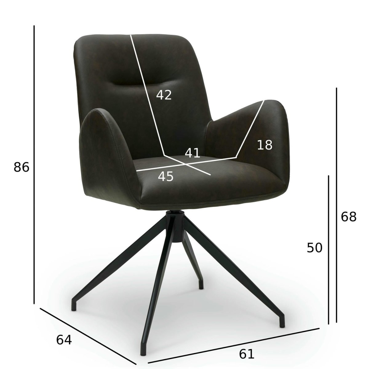 Jennifer Esszimmerstühle mit Armlehne 2er Set - Drehbar, Kunstleder Braun - FURNHOUSE