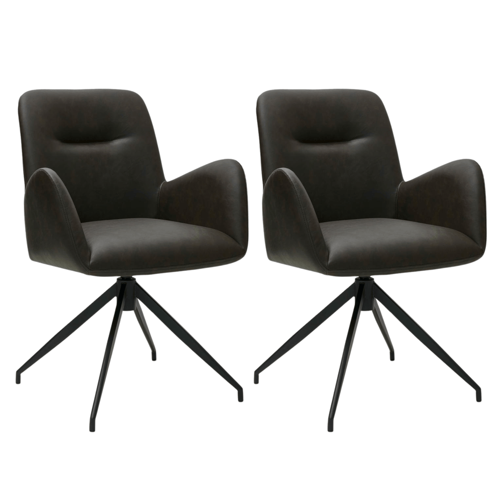 Jennifer Esszimmerstühle mit Armlehne 2er Set - Drehbar, Kunstleder Braun - FURNHOUSE