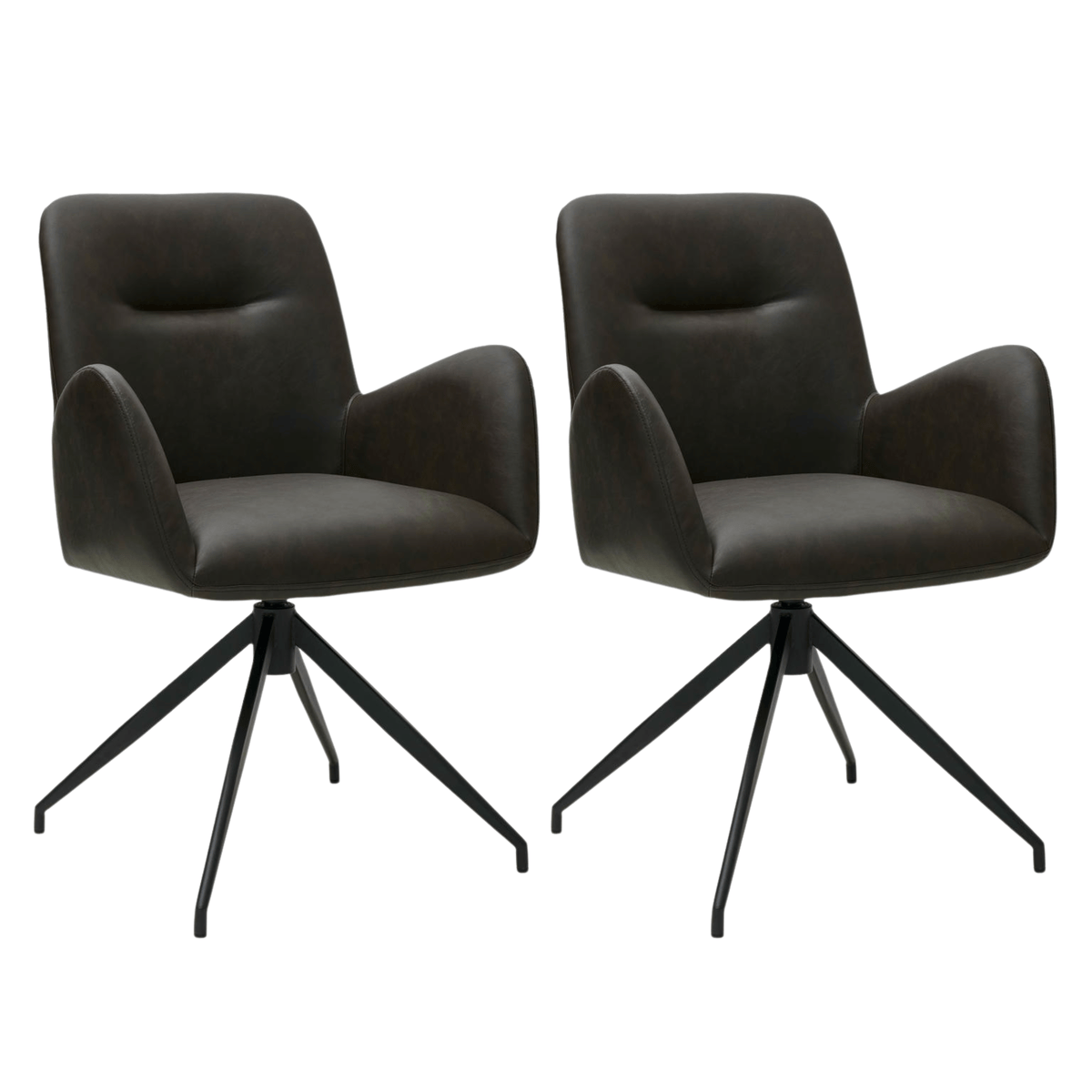 Jennifer Esszimmerstühle mit Armlehne 2er Set - Drehbar, Kunstleder Braun - FURNHOUSE