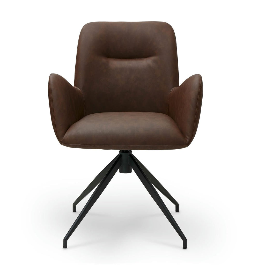 Jennifer Esszimmerstühle mit Armlehne 2er Set - Drehbar, Kunstleder Cognac Braun - FURNHOUSE