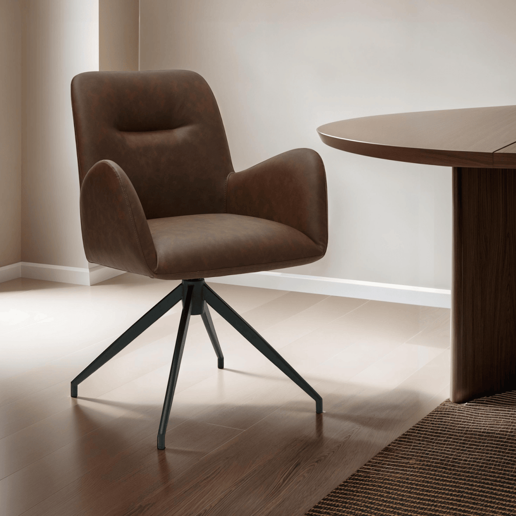 Jennifer Esszimmerstühle mit Armlehne 2er Set - Drehbar, Kunstleder Cognac Braun - FURNHOUSE