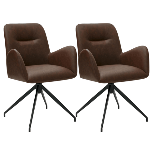 2er Set Esszimmerstühle mit Armlehne - Drehbar - Cognac Braun - FURNHOUSE