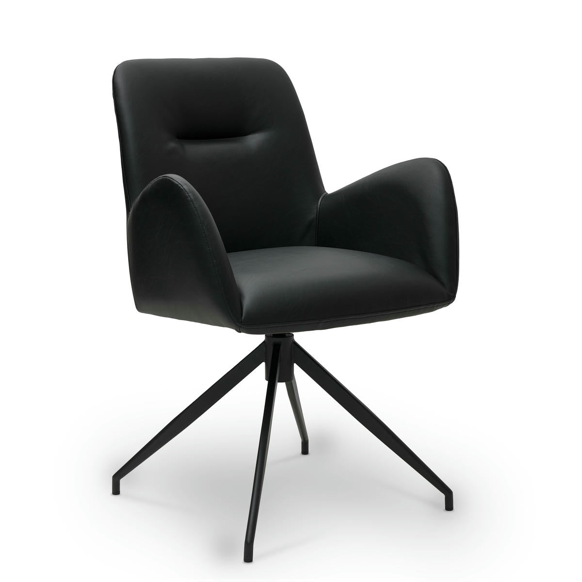 Jennifer Esszimmerstühle mit Armlehne 2er Set - Drehbar, Kunstleder Schwarz - FURNHOUSE