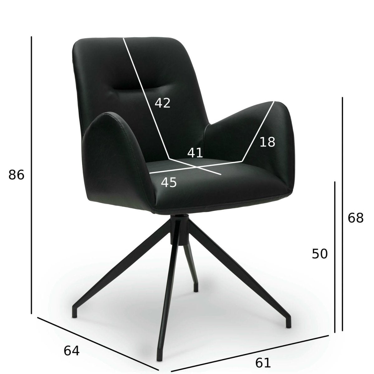 Jennifer Esszimmerstühle mit Armlehne 2er Set - Drehbar, Kunstleder Schwarz - FURNHOUSE