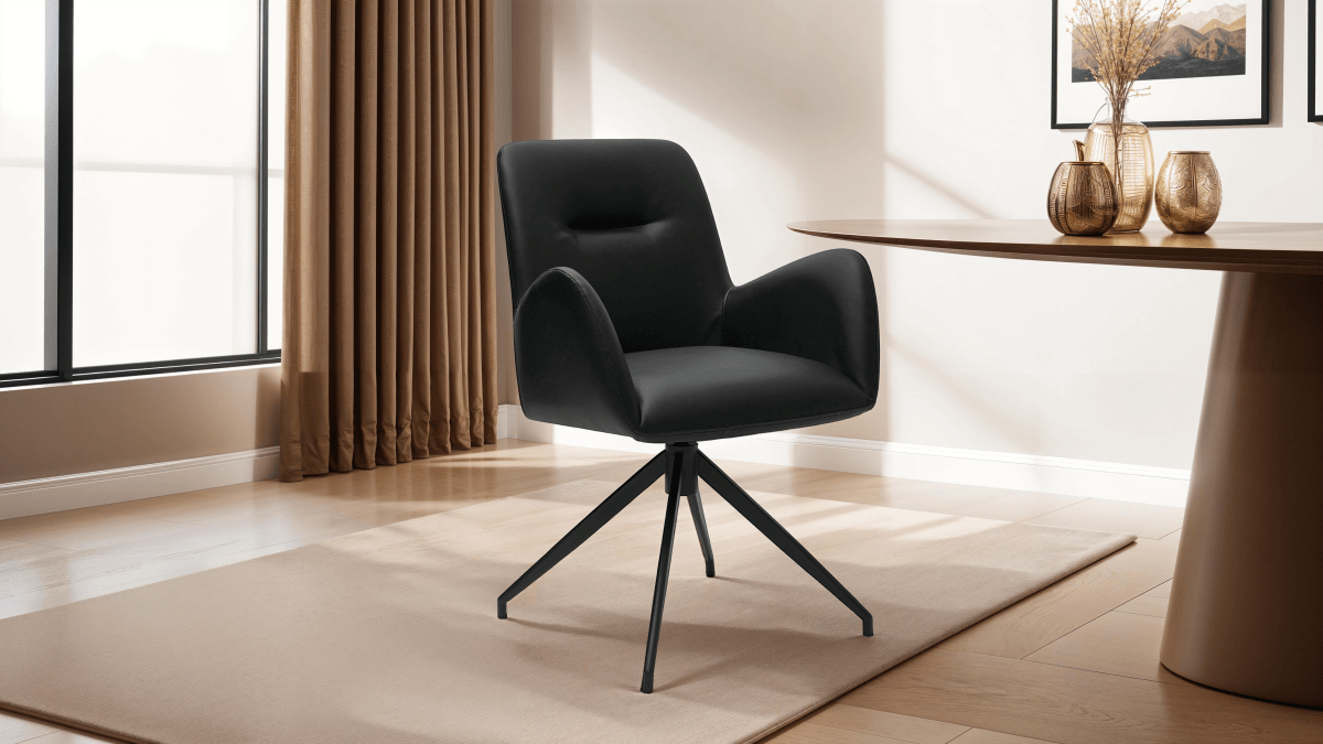 Jennifer Esszimmerstühle mit Armlehne 2er Set - Drehbar, Kunstleder Schwarz - FURNHOUSE