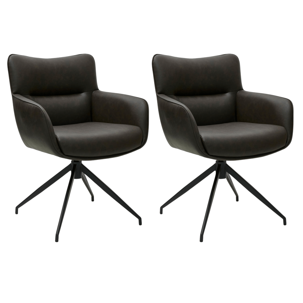 Jessica Esszimmerstühle mit Armlehne 2er Set - Drehbar, Kunstleder Braun - FURNHOUSE