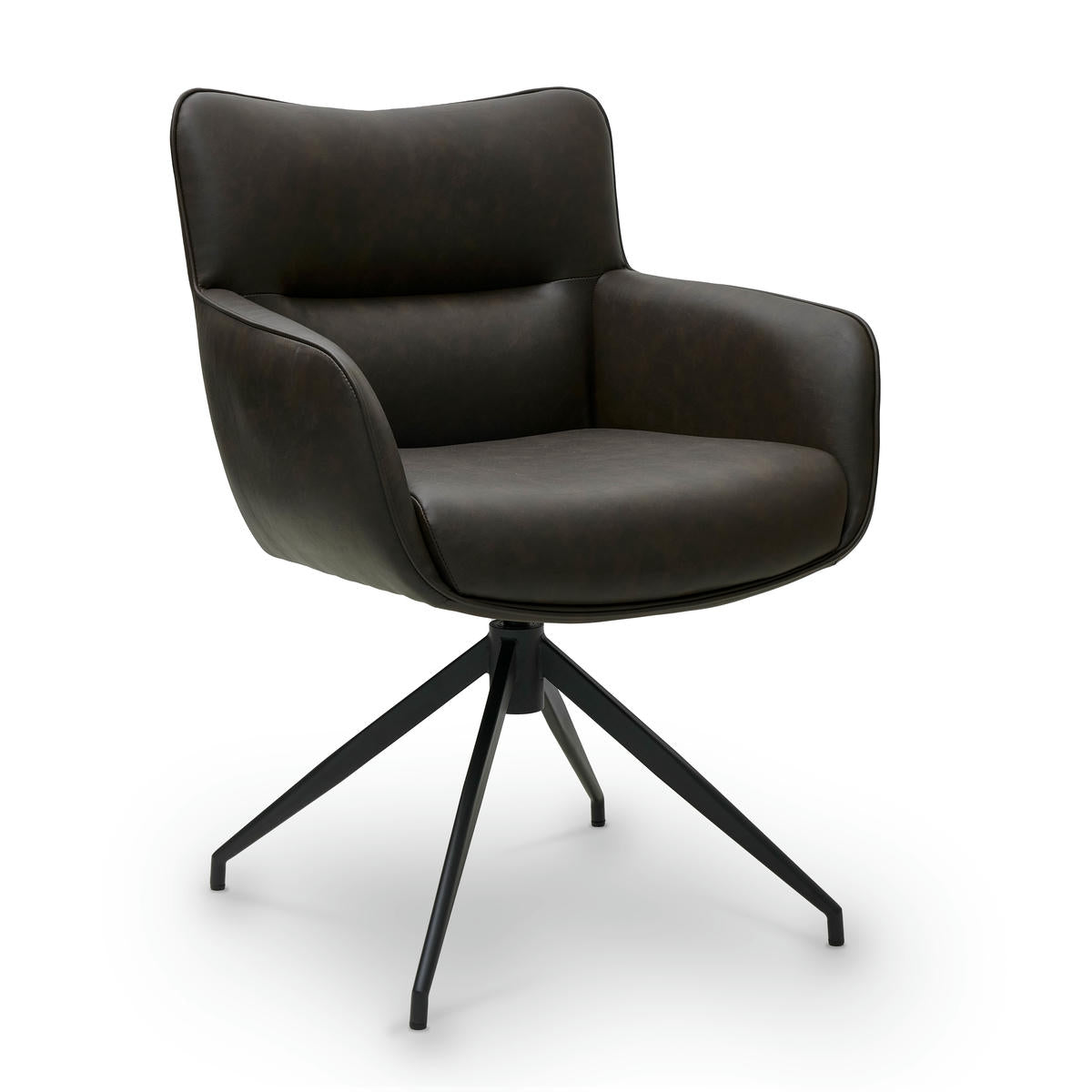 Jessica Esszimmerstühle mit Armlehne 2er Set - Drehbar, Kunstleder Braun - FURNHOUSE